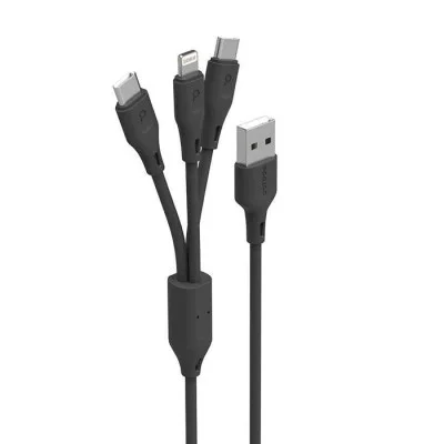 Porodo 3 in1 Aluminum Braided Fast Charge Cable (3 m) - Black